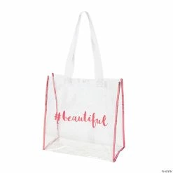 Hot Sale 👏 12" x 6" x 12" Medium Bridal Party Clear Vinyl Tote Bags with Pink Trim - 6 Pc. 💯