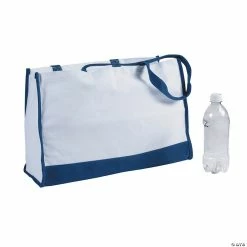 Budget 👍 18" x 7" x 12" Large Blue Trim Rectangular Cotton Tote Bag 🌟
