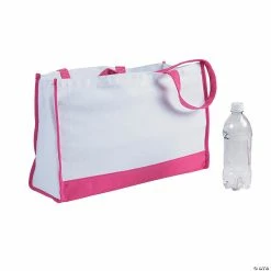 Discount 🥰 18" x 7" x 12" Large Pink Trim Rectangular Cotton Tote Bag ⌛