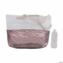 Buy 💯 19" x 5 1/2" x 13" Large Pewter & White Cotton Tote Bag with Rope Handles 🔔