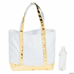 Best Pirce 👍 20" x 12" Extra Large White with Gold Cotton Tote Bag 🔔